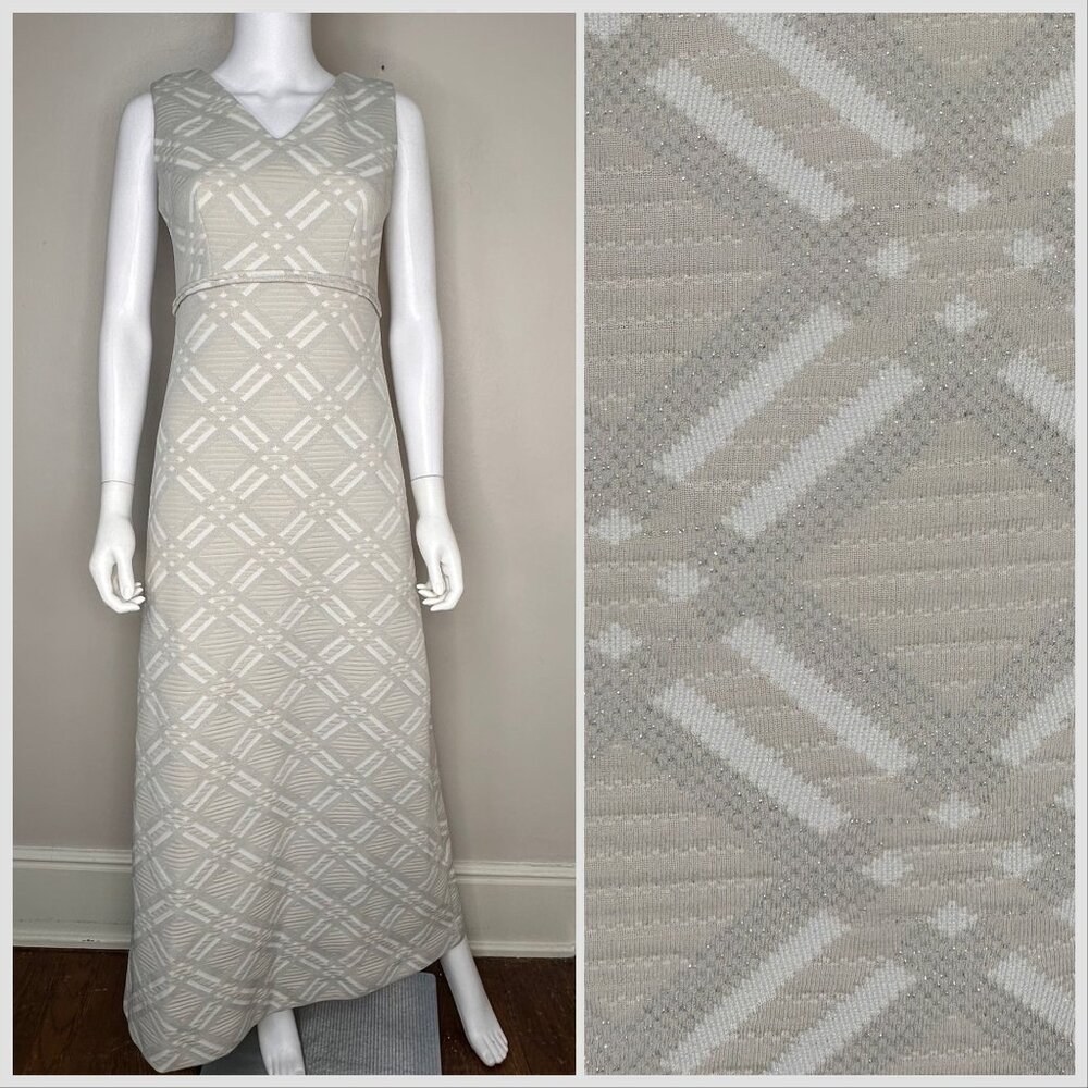 Vintage 1970s Silver Plaid Maxi Dress, Bleeker Street Size Small